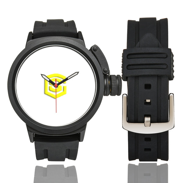 WHITE MEN SPORT WATCH WITH YELLOW LOGO Men's Sport Watch (Model 309)