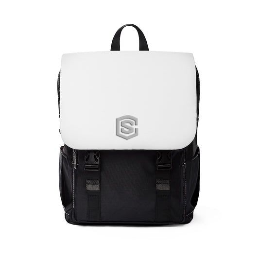 White Unisex Casual Shoulder Backpack Silver logo