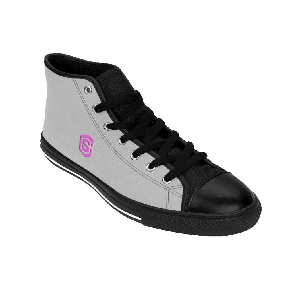 grey Men's High-top Sneakers - pink logo