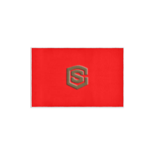 Red Area Rug 2.6' x 1.7' with Brown Logo Area Rug 2.6' x 1.7'