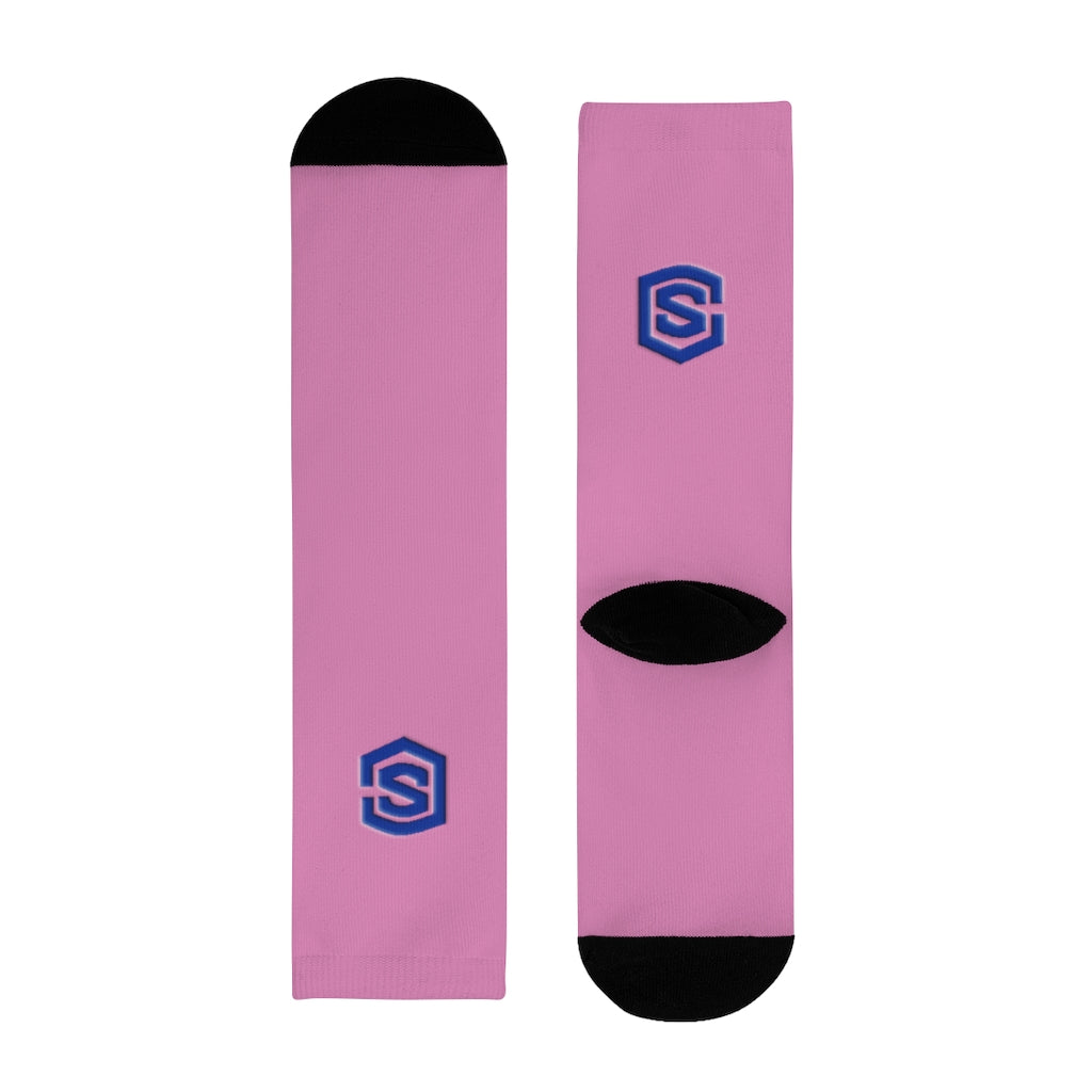 pink Sublimation Crew Socks (EU) Blue Logo