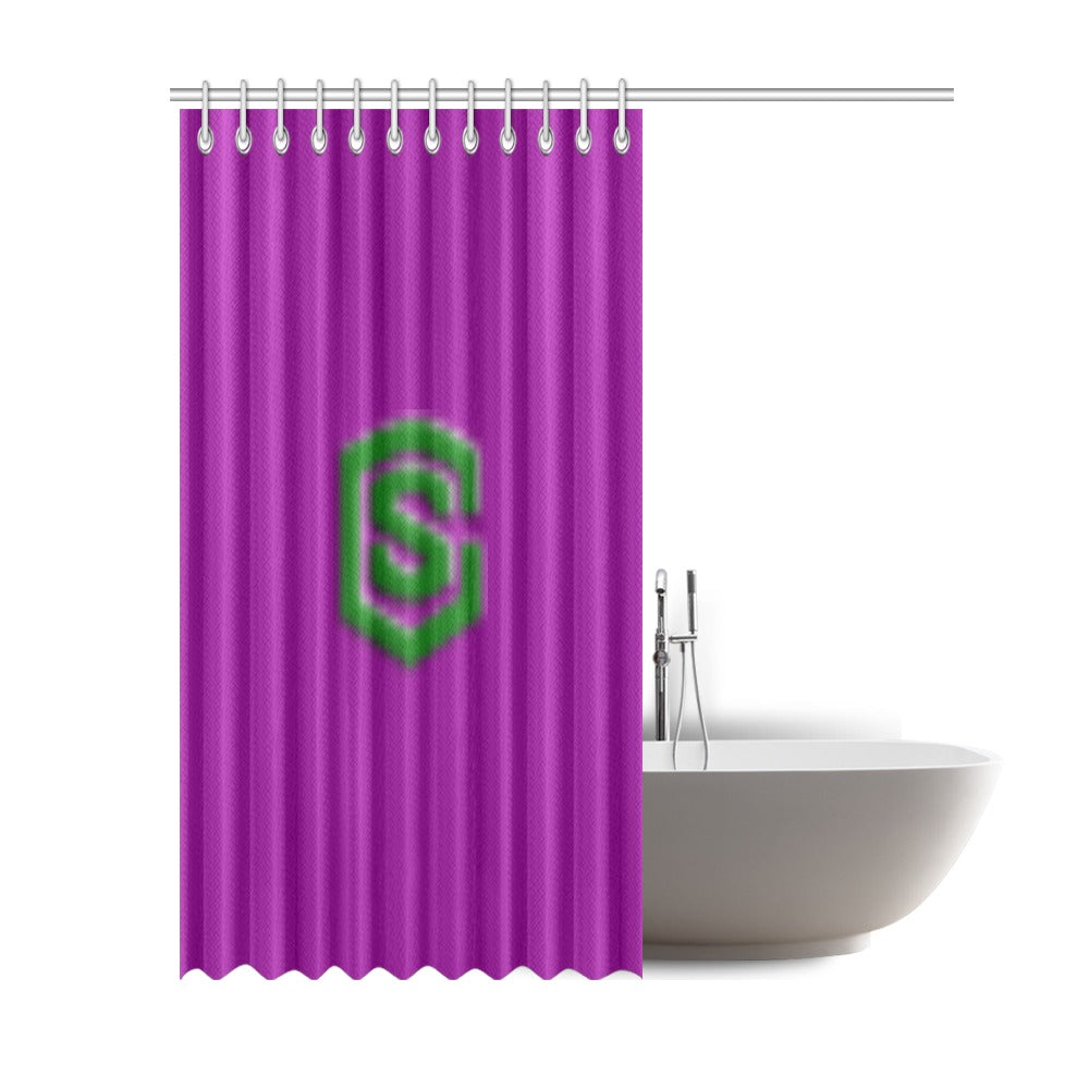 Purple Shower Curtain 69"x84" with Green Logo Shower Curtain 69"x84"