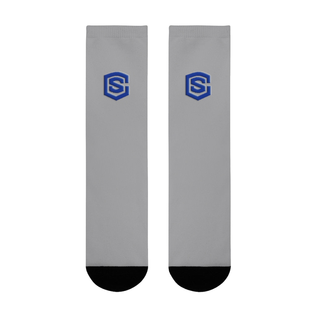grey Sublimation Crew Socks (EU) Blue Logo