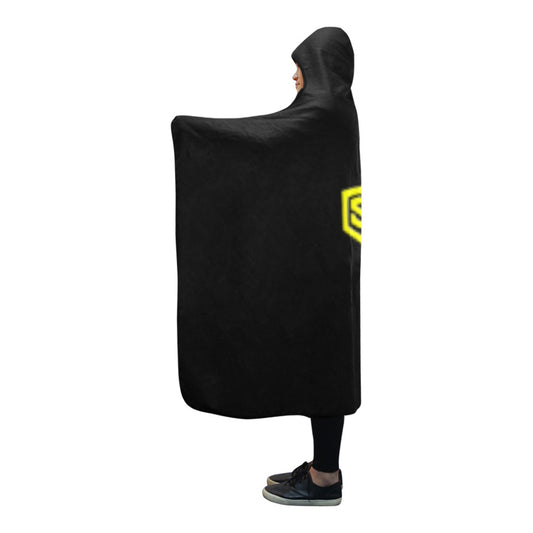 BLACK  Hooded Blanket WHITH YELLOW LOGO Hooded Blanket 80"x56"