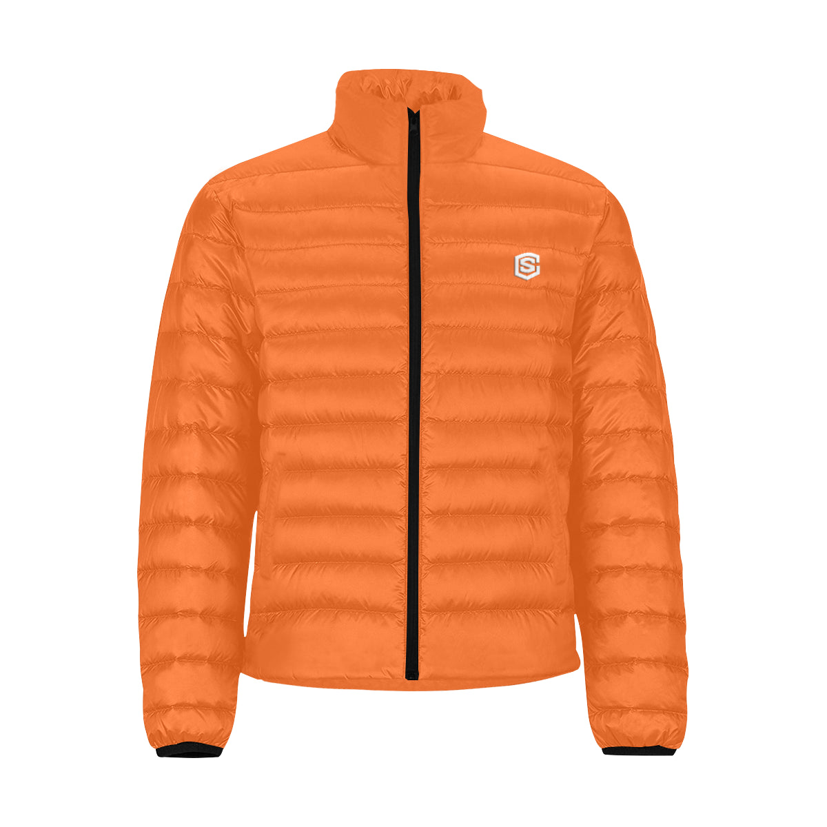 MEN'S STAND COLLAR PADDED JACKET White Logo Men's Stand Collar Padded Jacket (Model H41)