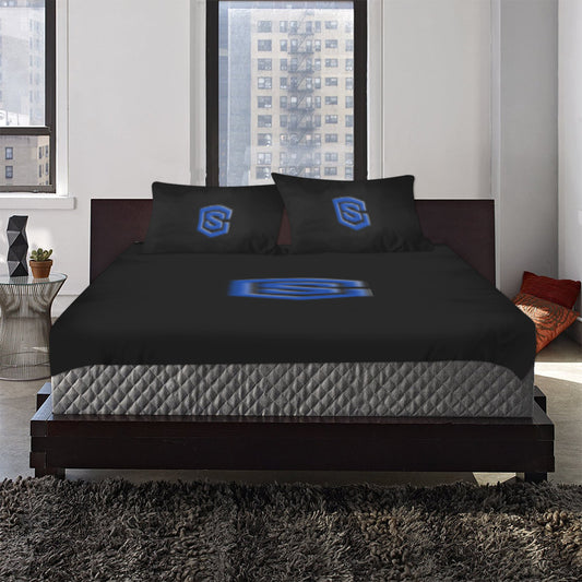 Black Duvet Cover Blue Logo 3-Piece Bedding Set (1 Duvet Cover 86"x70"; 2 Pillowcases 20"x30")(One Side)