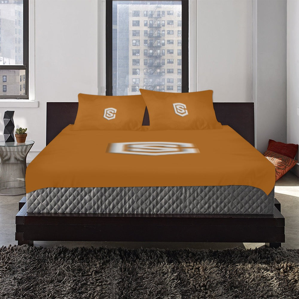 Brown 3-Piece Bedding Set (1 Duvet Cover 86"x70"; 2 Pillowcases 20"x30")(One Side) wtih Silver Logo 3-Piece Bedding Set (1 Duvet Cover 86"x70"; 2 Pillowcases 20"x30")(One Side)