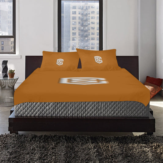 Brown 3-Piece Bedding Set (1 Duvet Cover 86"x70"; 2 Pillowcases 20"x30")(One Side) wtih Silver Logo 3-Piece Bedding Set (1 Duvet Cover 86"x70"; 2 Pillowcases 20"x30")(One Side)