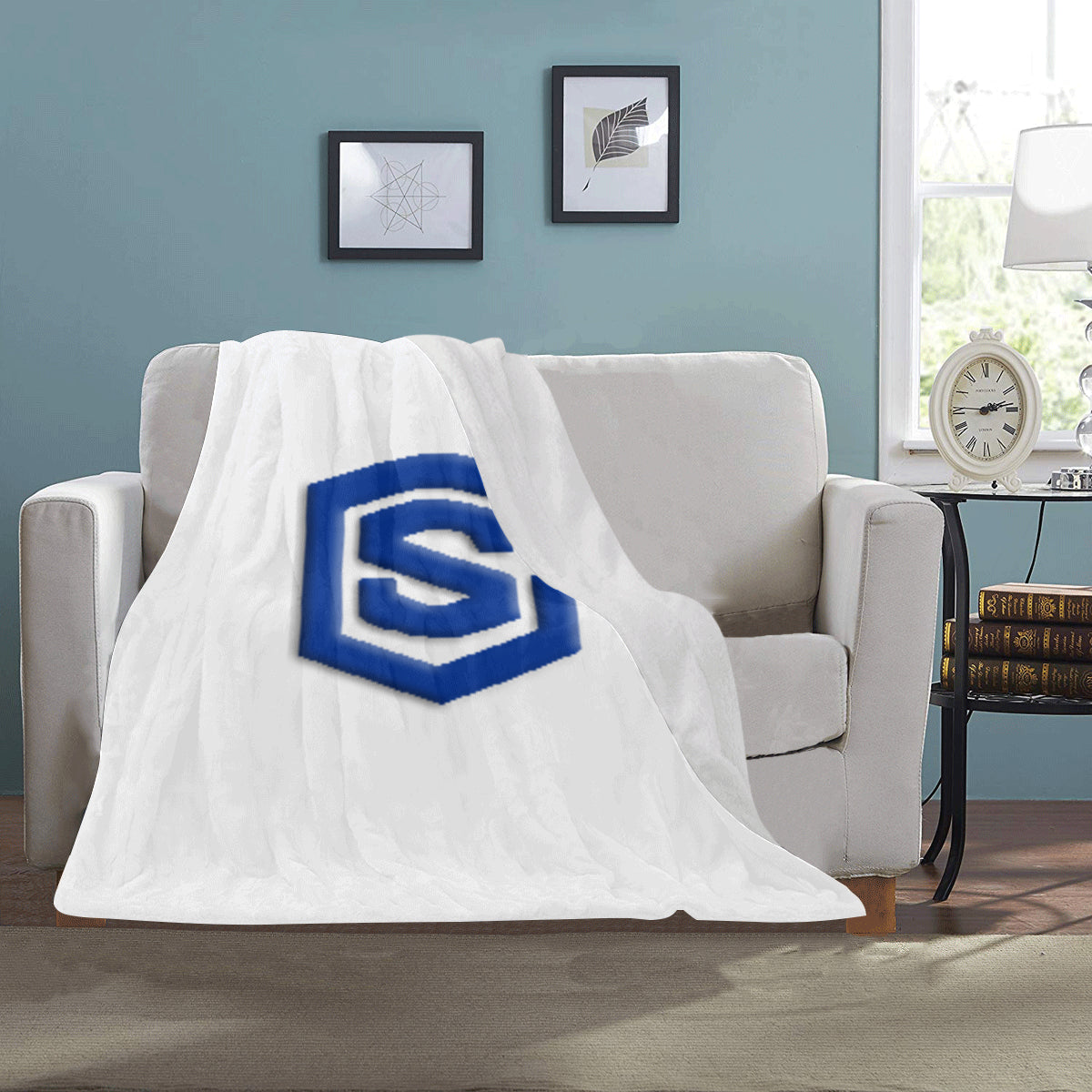 White Ultra-Soft Micro Fleece Blanket with Blue Logo Ultra-Soft Micro Fleece Blanket 30"x40"