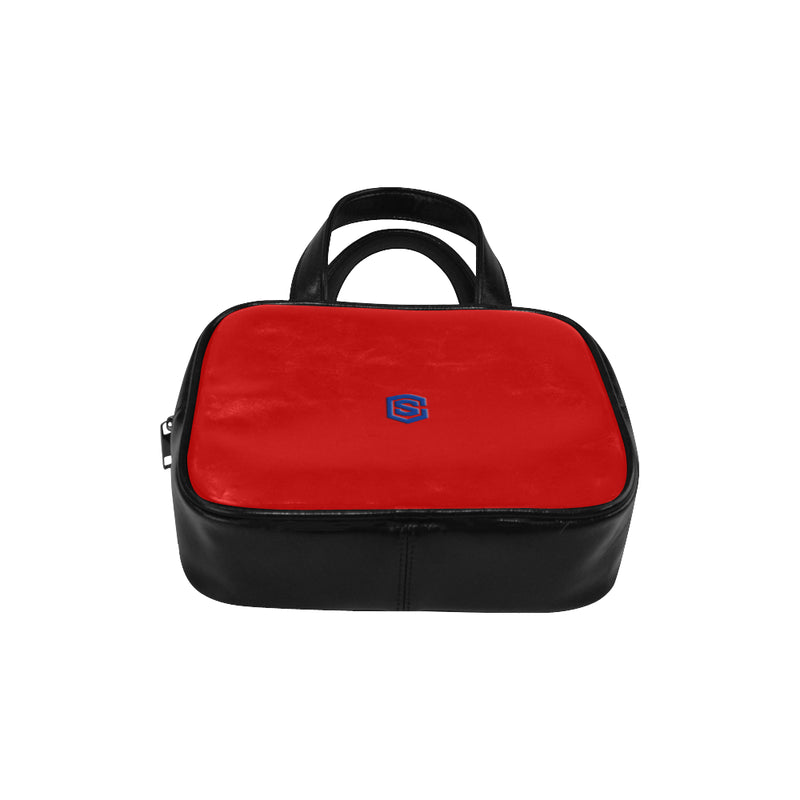 RED LEATHER TOP HANDLE HANDBAG  blue logo Leather Top Handle Handbag (Model 1662)