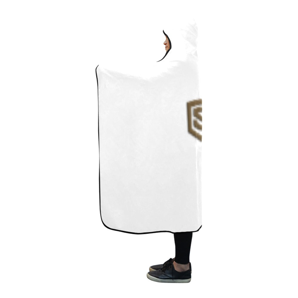 White Hooded Blanket 80"x56" with Brown Logo Hooded Blanket 80"x56"