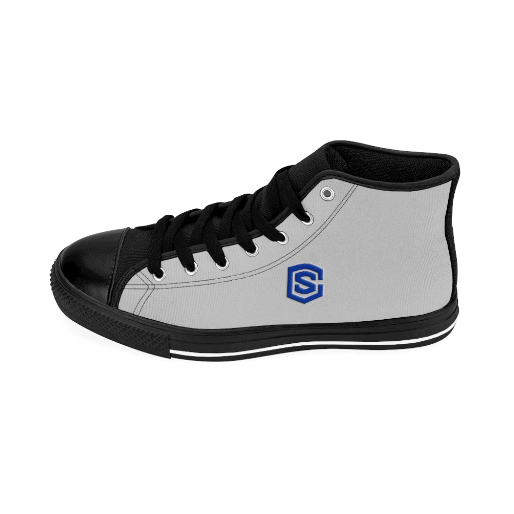 grey Men's High-top Sneakers - blue logo