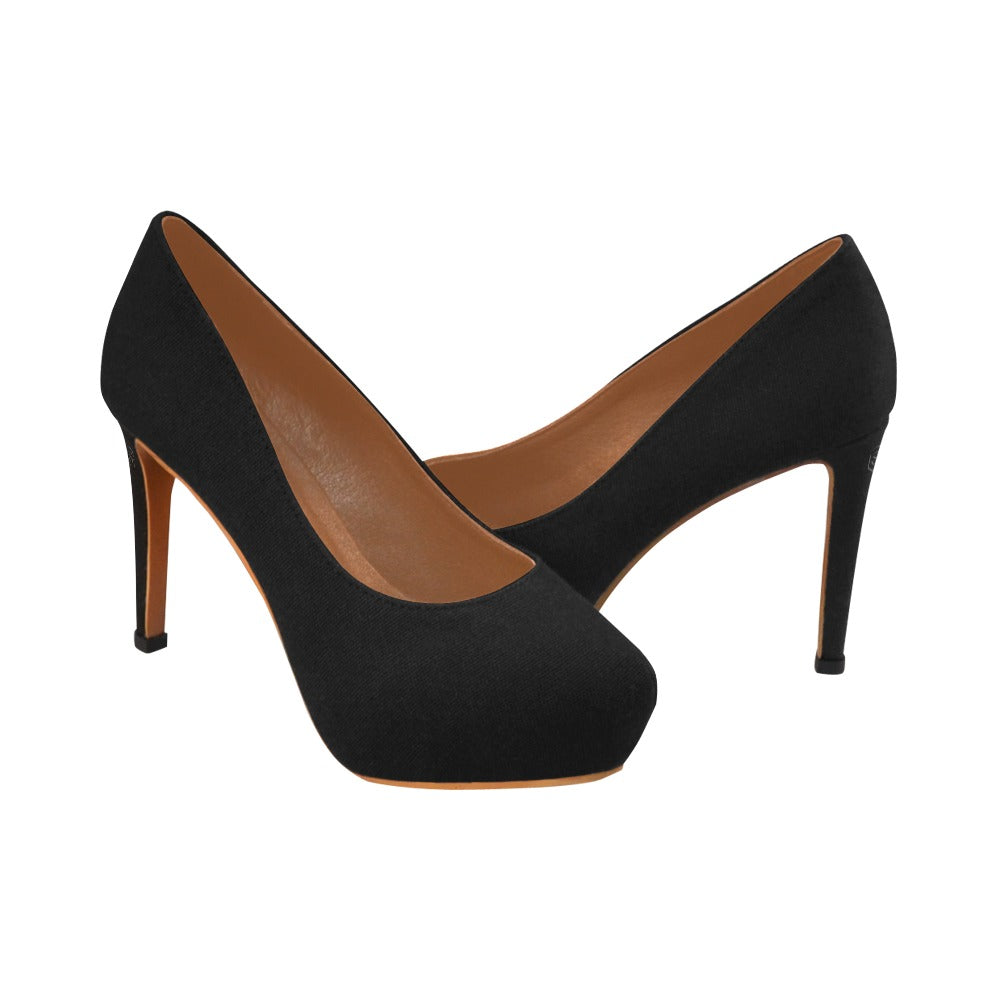 Black Women's Pumps With Black Logo Women's High Heels (Model 044)
