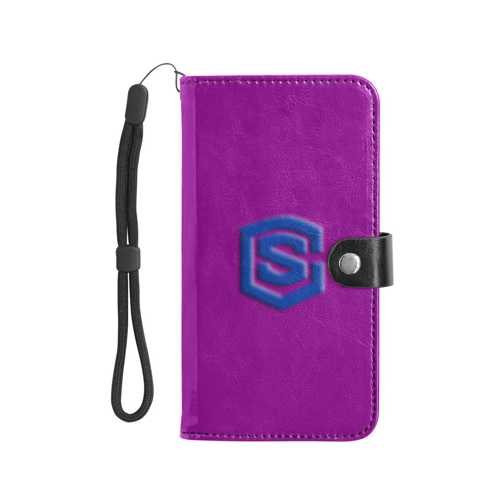 Purple Flip Leather Purse for Mobile Phone(Model1703)(Large) with Blue Logo Flip Leather Purse for Mobile Phone(Model1703)(Large)