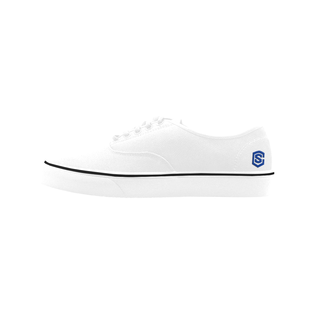 blue logo Classic Women's Canvas Low Top Shoes (Model E001-4)