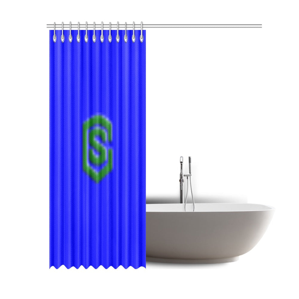 Blue Shower Curtain 69"x84" with Green Logo Shower Curtain 69"x84"