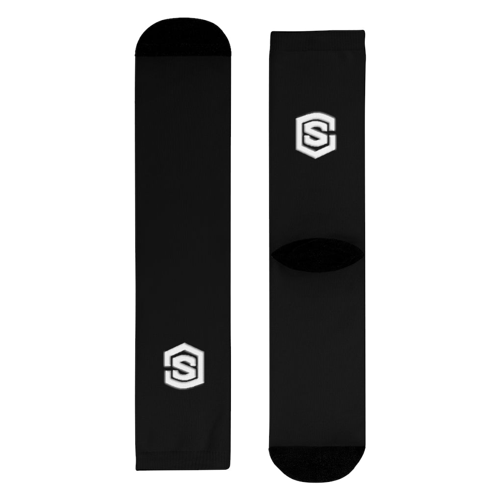 Black Sublimation Crew Socks (EU) white Logo