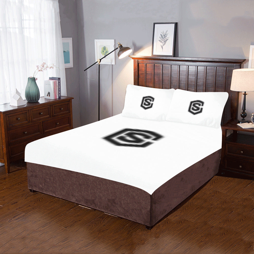 White Duvet Cover Black Logo 3-Piece Bedding Set (1 Duvet Cover 86"x70"; 2 Pillowcases 20"x30")(One Side)