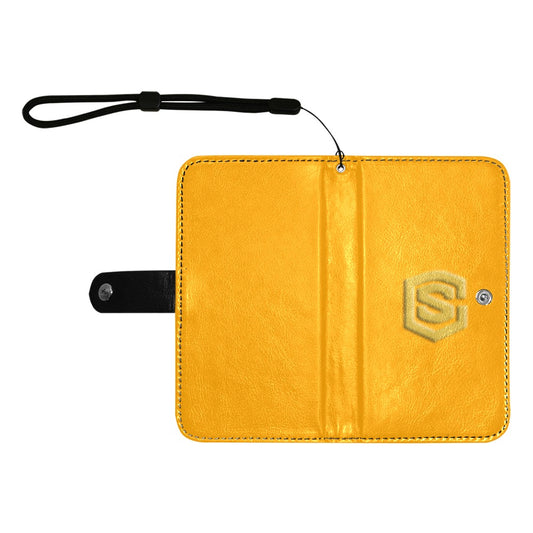 Orange Flip Leather Purse for Mobile Phone(Model1703)(Large) with Gold Logo Flip Leather Purse for Mobile Phone(Model1703)(Large)