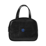 BLACK  LEATHER TOP HANDLE HANDBAG  blue logo Leather Top Handle Handbag (Model 1662)