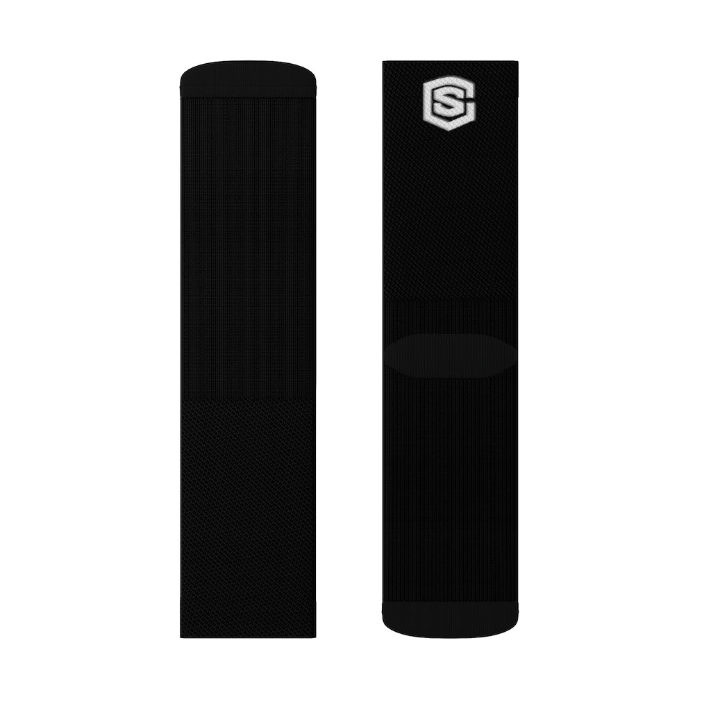 Black Sublimation Socks White Logo