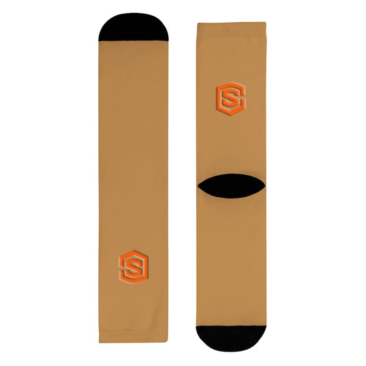 Brown Sublimation Crew Socks (EU) Orange Logo