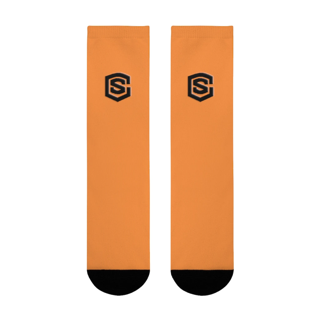 orange Sublimation Crew Socks (EU) Blue Logo