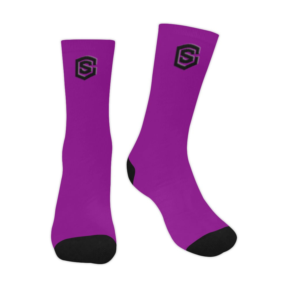 Purple Sublimated Crew Socks (Made In USA) with Black Logo Sublimated Crew Socks (Made In USA)