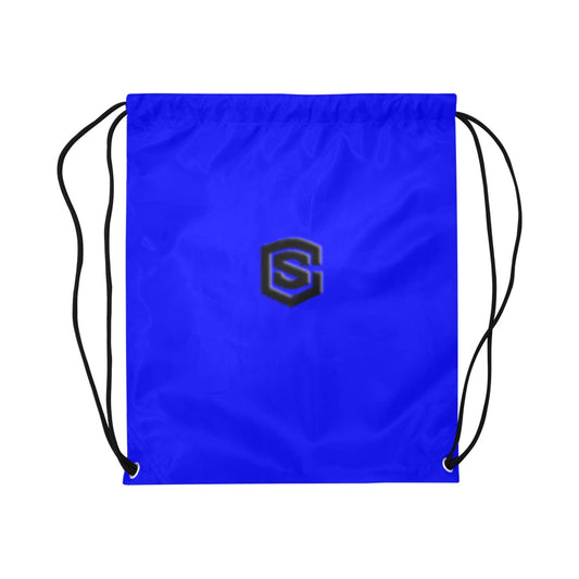 Blue Drawstring Bags Large With Black Logo Drawstring Bags (Model 1604) (Large)