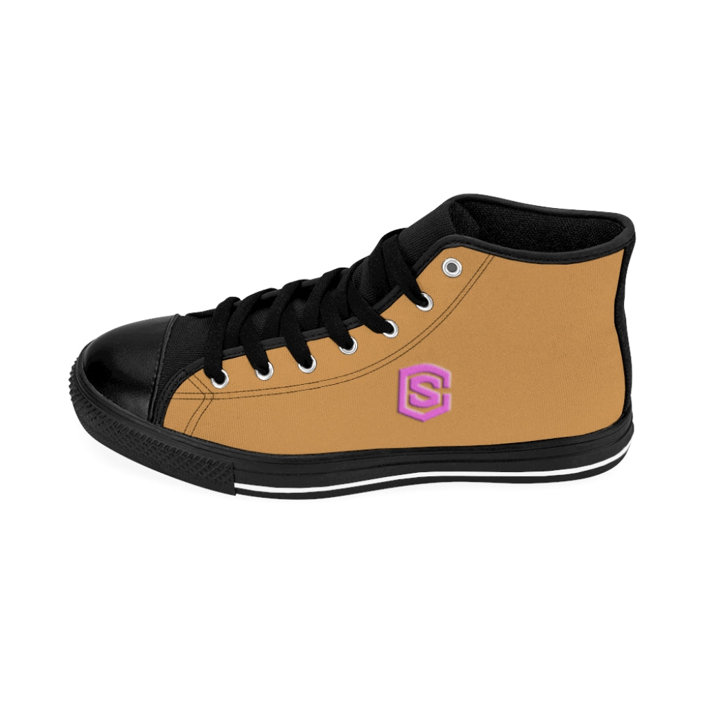brown Men's High-top Sneakers - pink logo