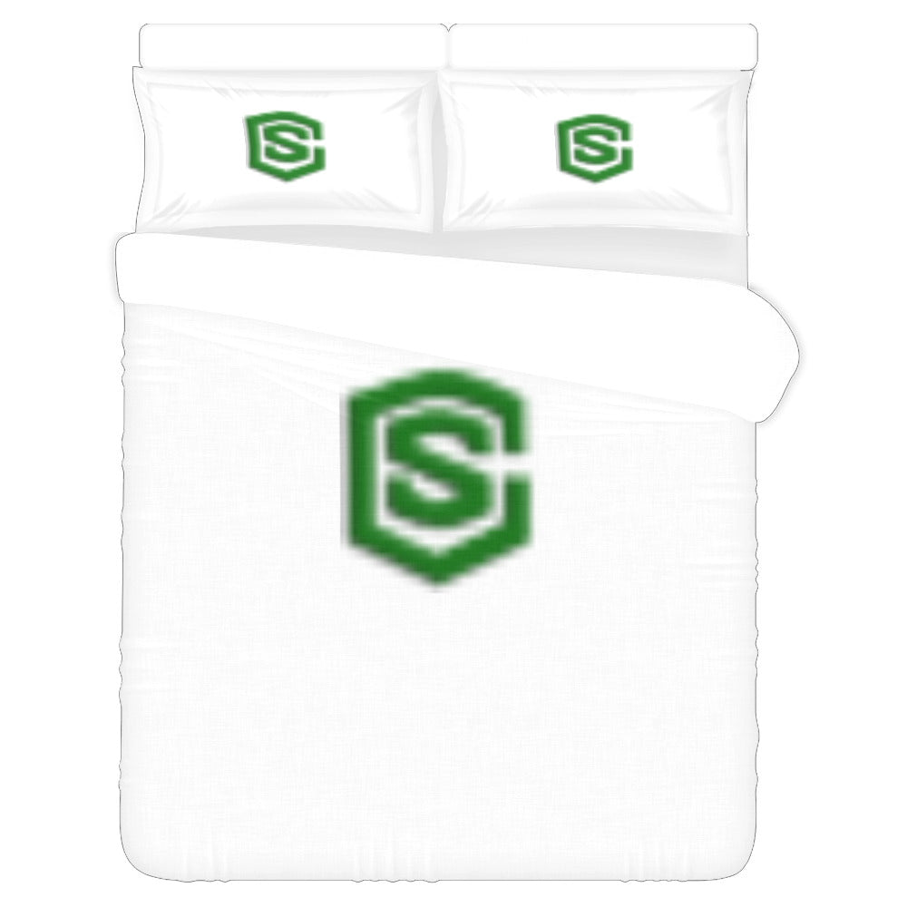 White Duvet Cover Green Logo 3-Piece Bedding Set (1 Duvet Cover 86"x70"; 2 Pillowcases 20"x30")(One Side)