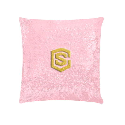 Pink Custom Sequin Pillow with Gold Logo Custom Sequin Pillow Case 18"x18"