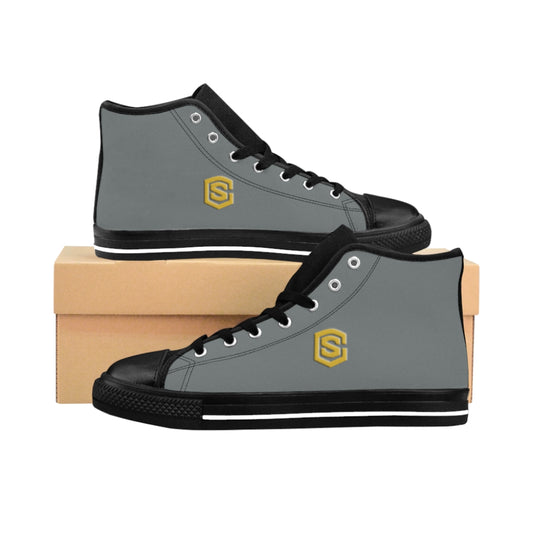 grey Men's High-top Sneakers Gold logo