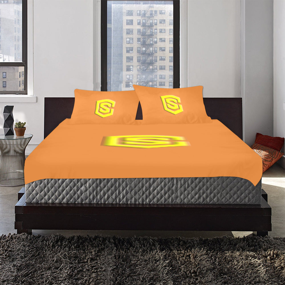 Orange Duvet Cover Yellow Logo 3-Piece Bedding Set (1 Duvet Cover 86"x70"; 2 Pillowcases 20"x30")(One Side)