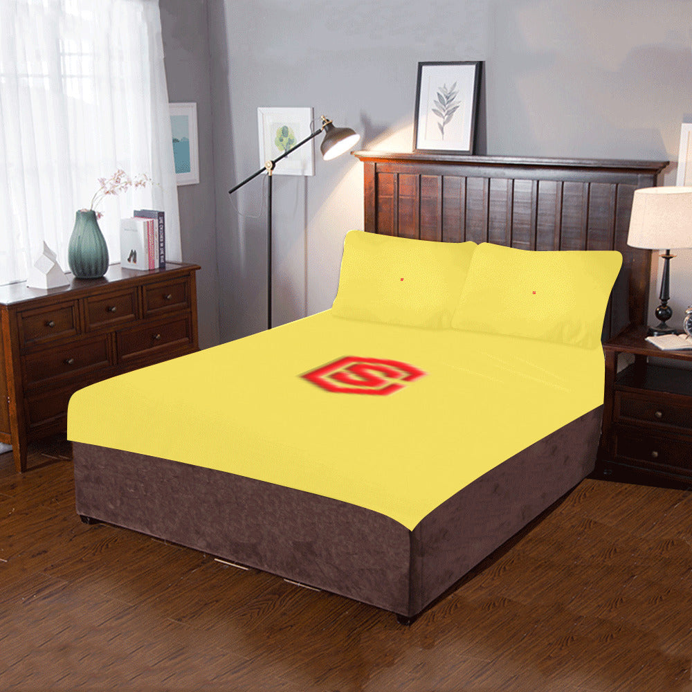 Yellow Duvet Cover Red Logo 3-Piece Bedding Set (1 Duvet Cover 86"x70"; 2 Pillowcases 20"x30")(One Side)