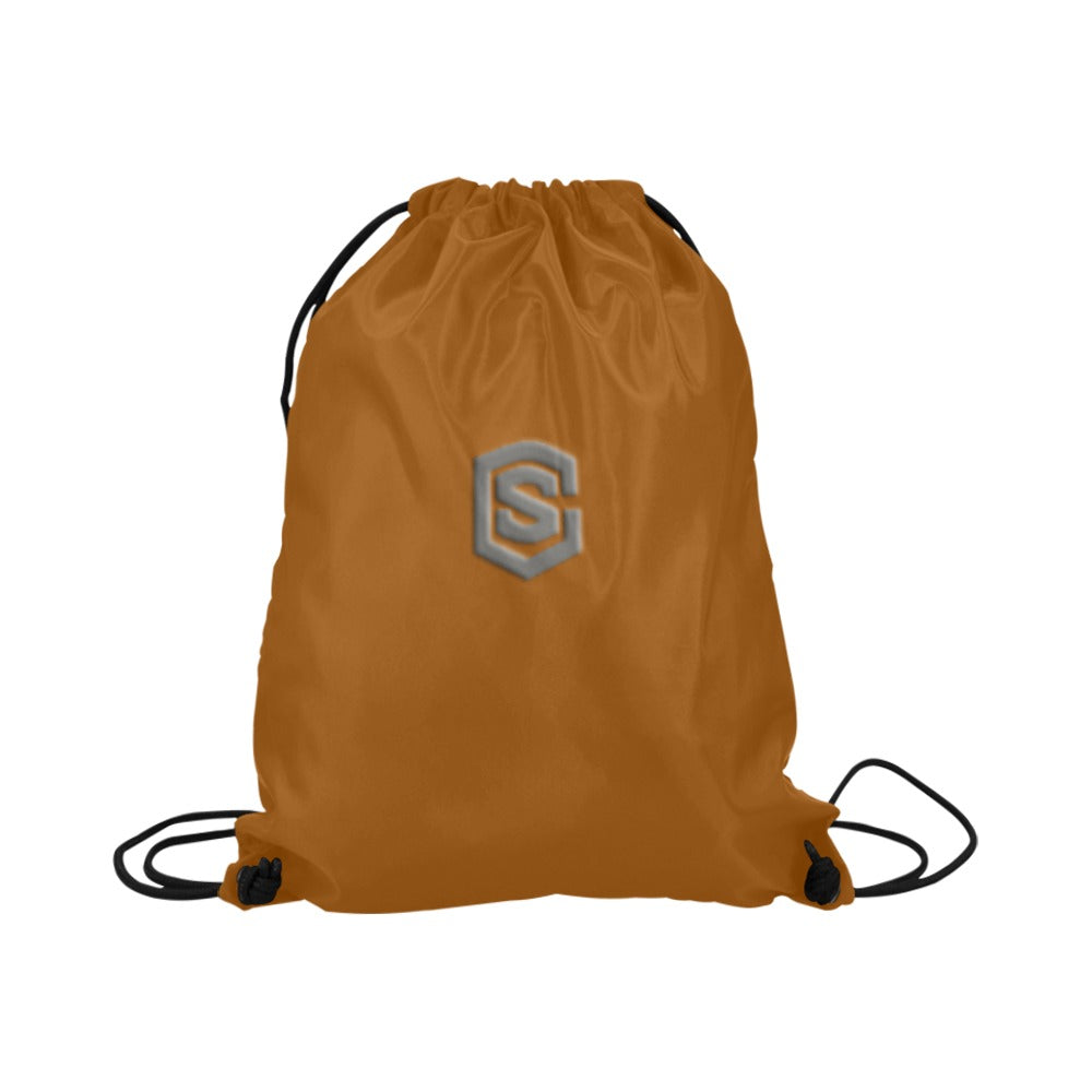 Brown Drawstring Bags Large With Grey Logo Drawstring Bags (Model 1604) (Large)