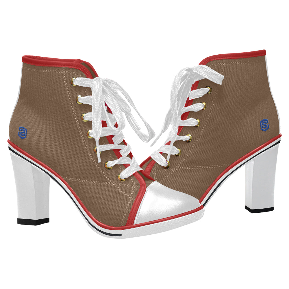 blue logo Women's Lace Up Chunky Heel Ankle Booties (Model 054)