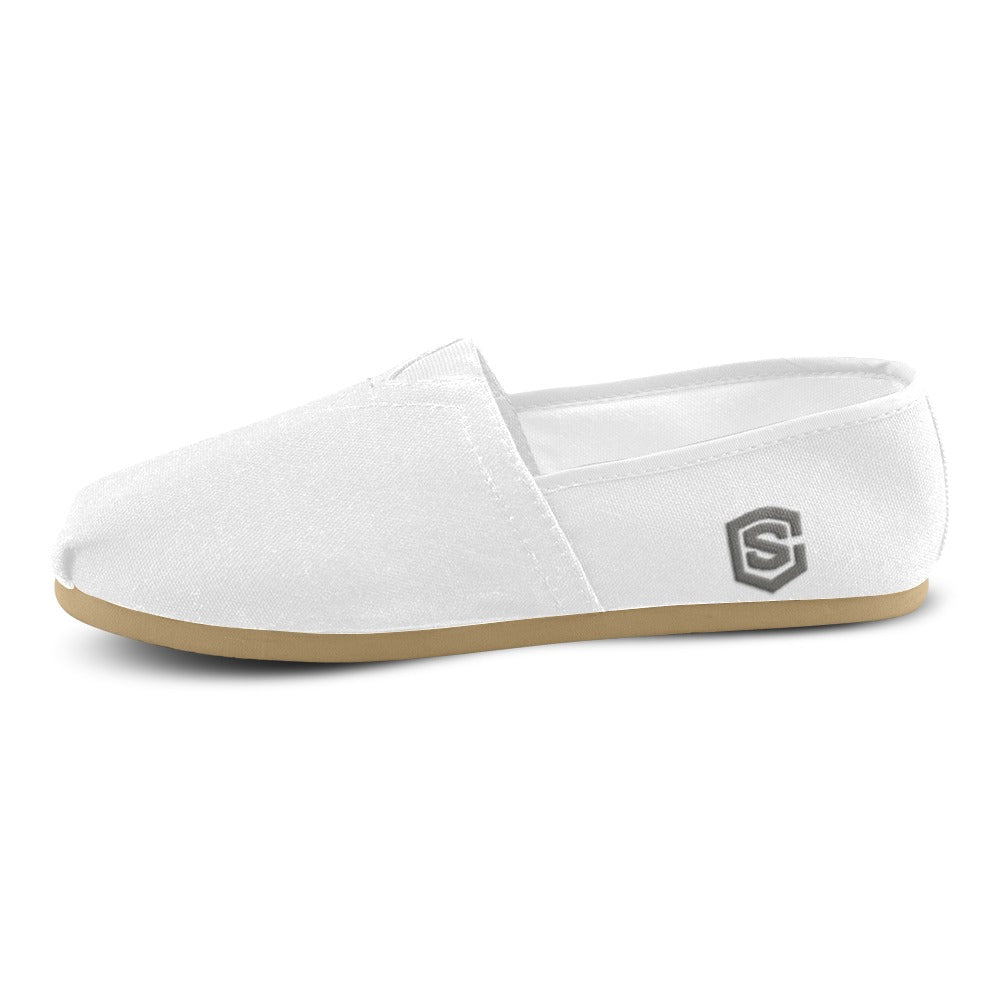 WHITE casual shoes for women WITH GRAY LOGO Casual Canvas Women's Shoes (Model 004) (Designs are mirrored)
