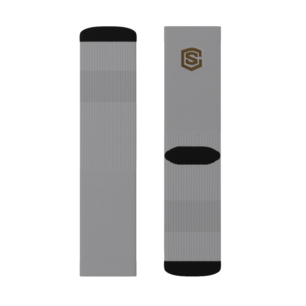 Grey Sublimation Socks Brown Logo