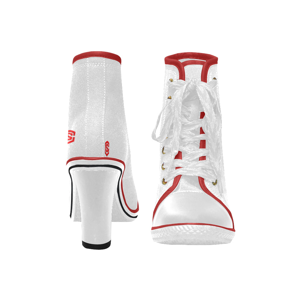 red logo Women's Lace Up Chunky Heel Ankle Booties (Model 054)