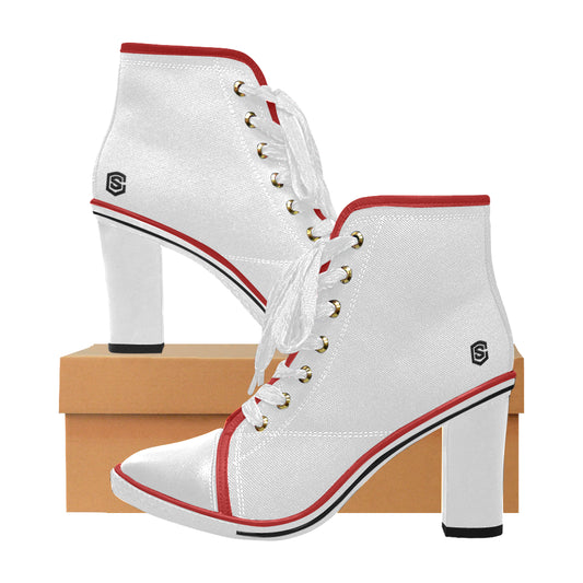 black logo Women's Lace Up Chunky Heel Ankle Booties (Model 054)