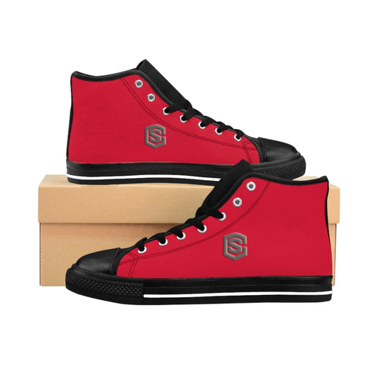 red Men's High-top Sneakers Silver logo