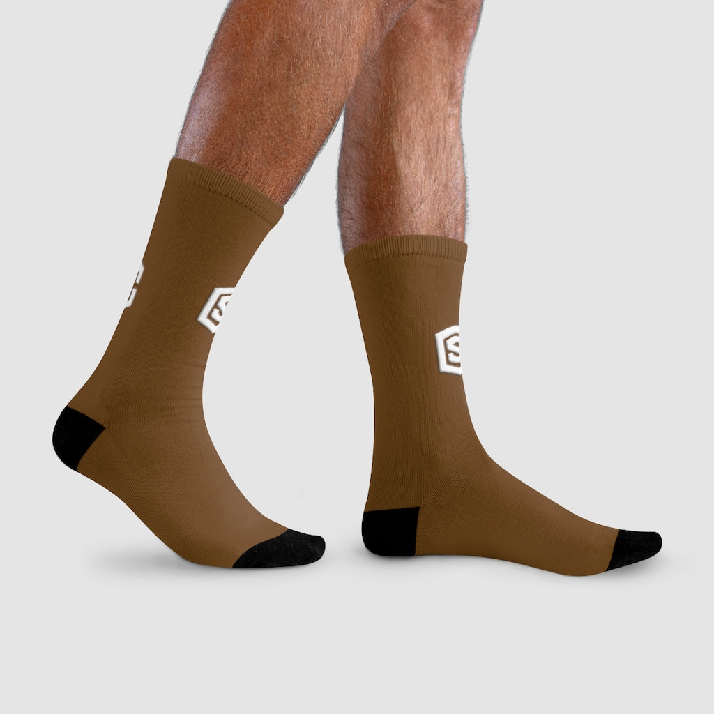 brown Sublimation Crew Socks (EU) white Logo