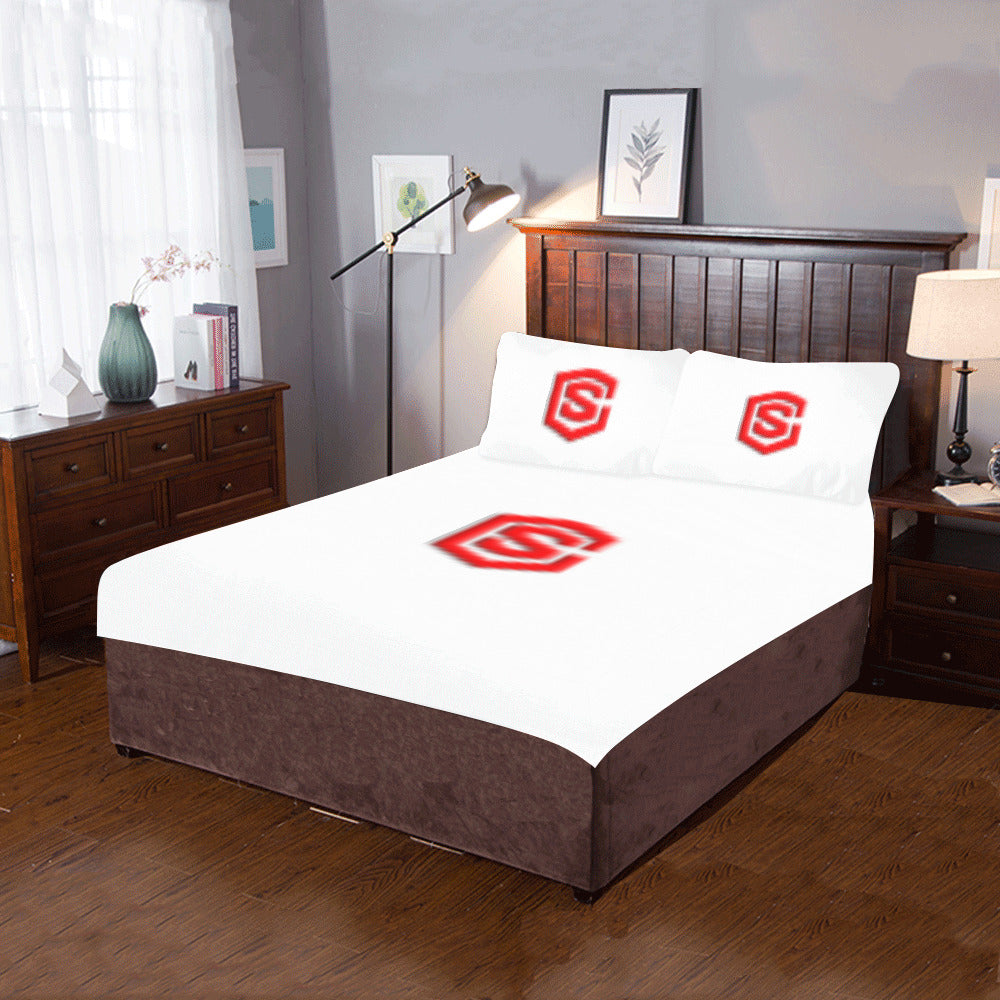 White Duvet Cover Red Logo 3-Piece Bedding Set (1 Duvet Cover 86"x70"; 2 Pillowcases 20"x30")(One Side)