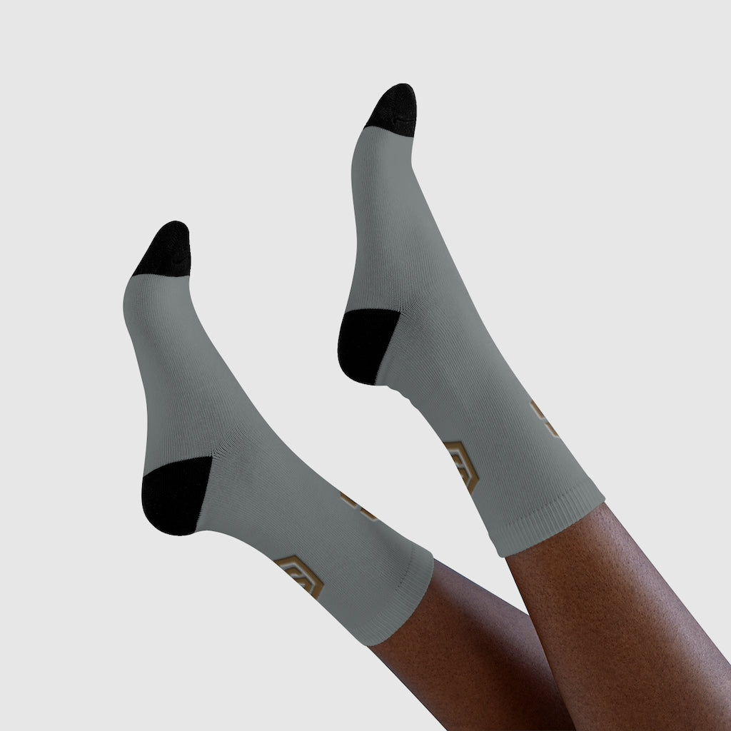 Grey Sublimation Crew Socks (EU) Brown Logo