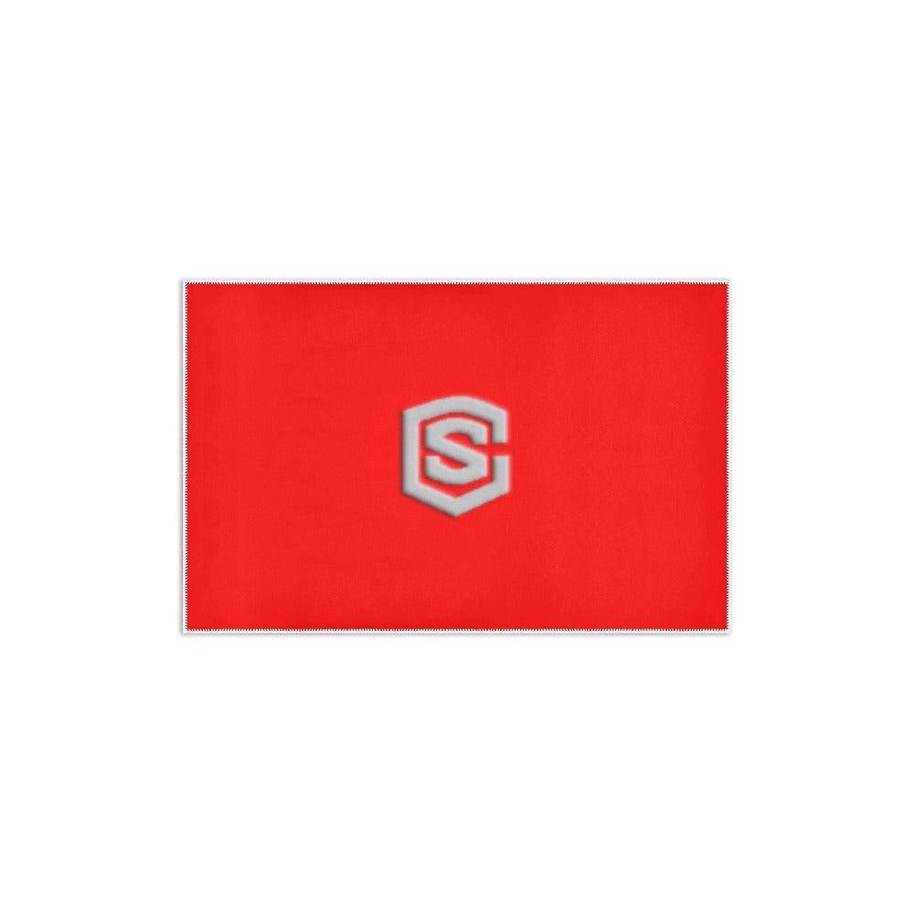 Red Area Rug 2.6' x 1.7' with Silver Logo Area Rug 2.6' x 1.7'