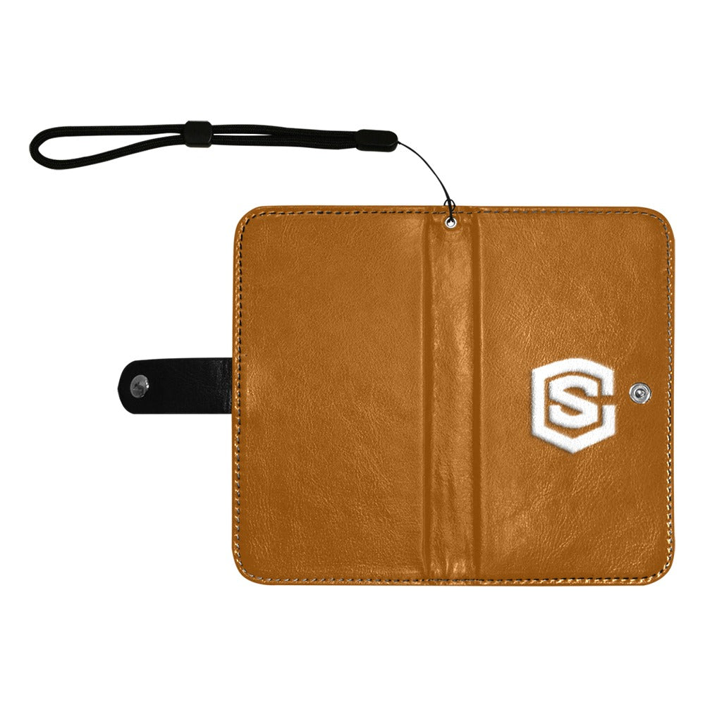 Brown Flip Leather Purse for Mobile Phone(Model1703)(Large) with White Logo Flip Leather Purse for Mobile Phone(Model1703)(Large)