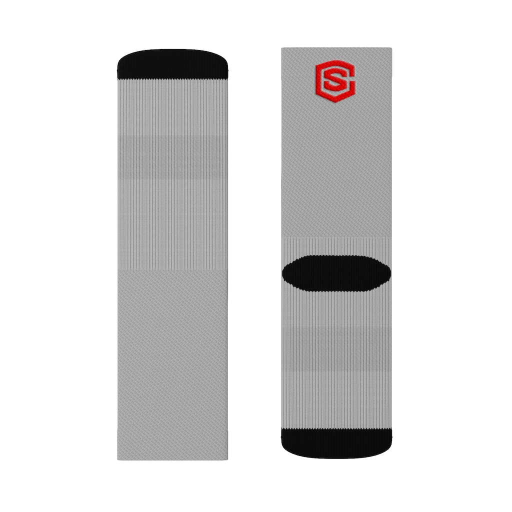 Grey Sublimation Socks Red Logo