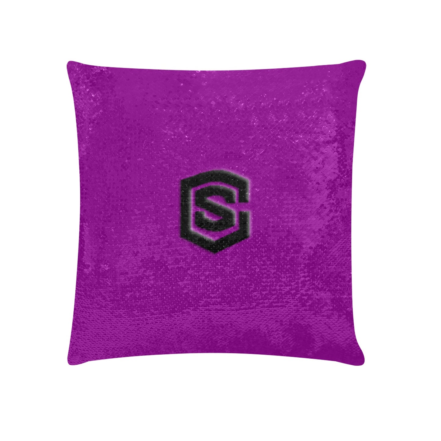 Purple Custom Sequin Pillow with Black Logo Custom Sequin Pillow Case 18"x18"