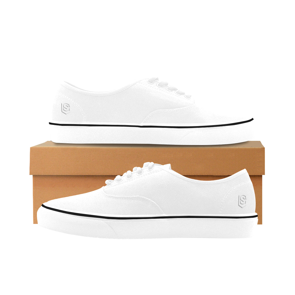 white logo Classic Women's Canvas Low Top Shoes (Model E001-4)